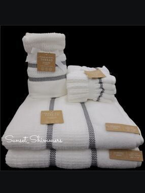 9 Piece Common Thread Bath Hand Washcloth Towel Set Gray White New